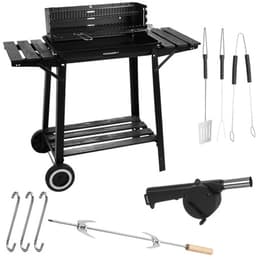 Houtskool BBQ Grill met Draaispit - Warmhoudrooster - Zijtafels - Tuingrill Zwart - bbq houtskool - 62552 — thumbnail 4