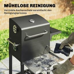 Premie Houtskool Barbecue - Compacte Smoker Barbecue - Barbecuegrill - Grillwagen - Houtskoolgrill met Deksel, Bijzettafel, Deksel, Thermometer, Planken - Verplaatsbaar - BBQ voor buiten, tuin - Zwart — thumbnail 5