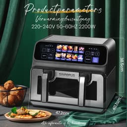 Jensaro Airfryer Dubbele Mand 9L XXL - 2200W Heteluchtfriteuse - 2x4,5L - LED Touchscreen - 10 Programma’s - Olievrij Frituren — thumbnail 3