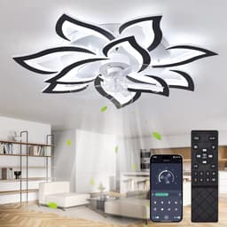 10 Lotus Ventilator Lamp - Plafondventilator - Smart Lamp - Zwart - Met Dimmer - 3 Standen Ventilator - Keuken Lamp - Woonkamerlamp - Moderne lamp — thumbnail 4