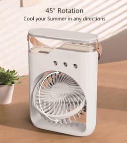 Aircooler - Ventilator - Draagbare vernevelingsventilator met verkoelende waternevel – Voorzien van 5 instelbare windsnelheden en nachtverlichting; de perfecte mini ventilator voor op kantoor, in de auto, thuis en daarbuiten (Wit) — thumbnail 3