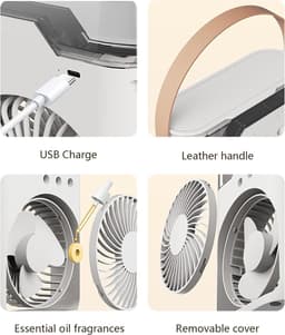 Aircooler - Ventilator - Draagbare vernevelingsventilator met verkoelende waternevel – Voorzien van 5 instelbare windsnelheden en nachtverlichting; de perfecte mini ventilator voor op kantoor, in de auto, thuis en daarbuiten (Wit) — thumbnail 4