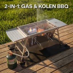 Camping BBQ gas en houtskool (2in1) kleine opvouwbare en draagbare mini barbecue - tafel BBQ / tafelbarbecue - gasbarbecue tafelmodel — thumbnail 2