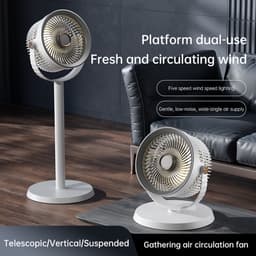 Statiefventilator-vloerventilator-1 stuk tafel ventilator geluidloos-Staande bureauventilator met 5 instelbare snelheden - in hoogte verstelbare vloerventilator - geschikt voor gebruik in studentenkamers/slaapkamers - grijs - 23,5 x 23,5 x 11,9 cm — thumbnail 4