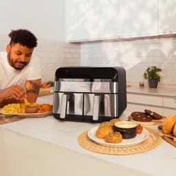 Digitale Airfryer - Heteluchtoven - Gezond Koken - Dubbele Temperatuur - 9 Liter - Donker Inox — thumbnail 4