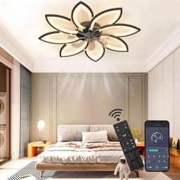 8 Bloem Ventilator Lamp - Moderne Plafondlamp Ventilator - 6 Standen - Zwart - Dimbaar - Plafondventilator — thumbnail 1