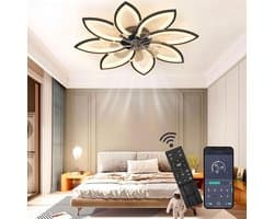 8 Bloem Ventilator Lamp - Moderne Plafondlamp Ventilator - 6 Standen - Zwart - Dimbaar - Plafondventilator — afbeelding 1