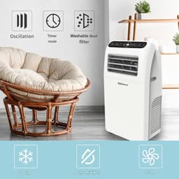 Daity Draagbare airconditioner van 12.000 BTU (3,5 kW) – Drie-in-één functie (koelen, ontvochtigen, luchttoevoer) – Uitgerust met afstandsbediening, afdichtingsplaat, afvoerkanaal, connector en plat mondstuk – Milieuvriendelijk R290-koelmiddel — thumbnail 5