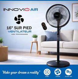 INNOVIO - INV-Air 16R - Statiefventilator 16 Inch (40 cm) - Met Afstandsbediening - 8 Snelheden - Oscillatiefunctie - 50W - Zwart — thumbnail 3