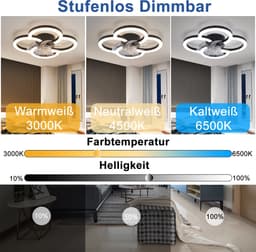 NETTLIFE Plafondventilator met Verlichting - LED Dimbare Woonkamerlamp - Zwart - 40W - 3000-6500K - met Afstandsbediening - 6 Snelheden - Timer - Stil - voor Woonkamer | Kantoor | Jeugdkamer | Kinderkamer — thumbnail 3