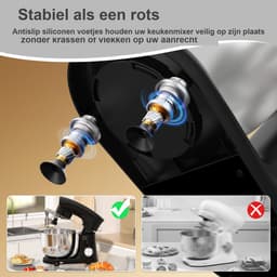 YASHE keukenmachine 1500W - 2 RVS mengkommen 4,5L en 5L - 10 snelheden + pulse - deeghaak, garde en klopper — thumbnail 2
