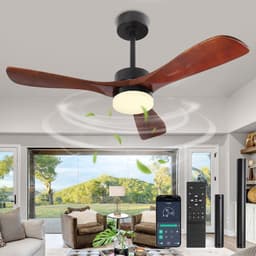 Rosnek Plafondventilator met Lamp - Ventilator Plafond met Massief Houten Bladen - LED Plafondlamp Dimbaar - Afstandsbediening & App - 6 Snelheden - Stille DC Motor - Ø106cm — thumbnail 1