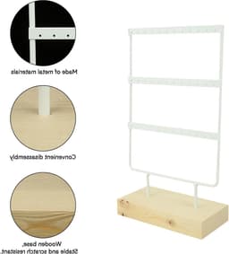 Oorhangerhouder met 36 Gaten voor Meisjes, Sieradenopslag en Displaystand met Houten Basis, 15 x 7 x 26 cm (Wit) — thumbnail 4