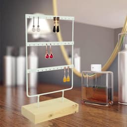 Oorhangerhouder met 36 Gaten voor Meisjes, Sieradenopslag en Displaystand met Houten Basis, 15 x 7 x 26 cm (Wit) — thumbnail 2