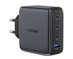 Voomy USB C Adapter 140W - Oplader - Snellader - USB C Lader - Universeel - 2 USB C & 1 USB A Poort - Geschikt voor Laptop, telefoon, tablets en meer - Space Grey