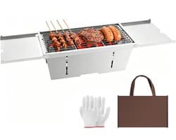 Uten Tafel BBQ Houtskool - Camping BBQ - Opvouwbare en Draagbare Barbeque - Barbecue met Losse Vuurschaal en Grillrooster - Grilloppervlak (L x B) 37.5 x21.5 cm - RVS
