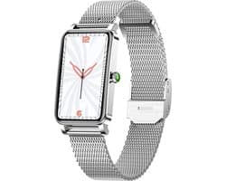 Knobbout Smartwatch met 1.45” (3,7 x 2,5 cm) HD Touchscreen – Hartslag, Bloeddruk, Zuurstofmeting – 12 Sportmodi – IP68 Waterdicht – Compatibel met Android & iOS - Zilver stalen band