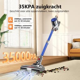 Authmic Steelstofzuiger Draadloos - 35.000Pa Zuigkracht - 6-in-1 Multifunctioneel Ontwerp - 6*2200mAh - 50 Min - GreenEye Technologie - Wandbeugel - Geschikt voor Huisdierharen, Tapijt en Harde Vloeren - Blauw — thumbnail 4