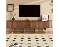 TV-kast met rotan deur - Tv-meubel mediakast - Opbergen van media - Schuifdeur met rotan - 175 cm breed - Walnootkleur