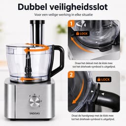 Hennova Keukenmachine - Blender - Mixer - Foodprocessor - Antislip voetjes - Gemakkelijk te gebruiken - Verschillende snelheden - 1100W - Zilver — thumbnail 3