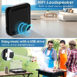 KZQ Draagbare cd-speler met Bluetooth 5.3 – zwart, 2000 mAh, ondersteunt CD/USB/SD/AUX, voor thuis en reis — thumbnail 3