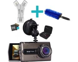 Setix Dashcam Go + SD Card reader en Autowielbrostel - Voor en Achter Camera – Inclusief 32GB SD kaart-Full HD 1080P Resolutie – Met Opbergcase tegen Diefstal - Nachtzicht – Plug & Play - Parkeermodus - 170 Graden Kijkhoek – Loop Recording