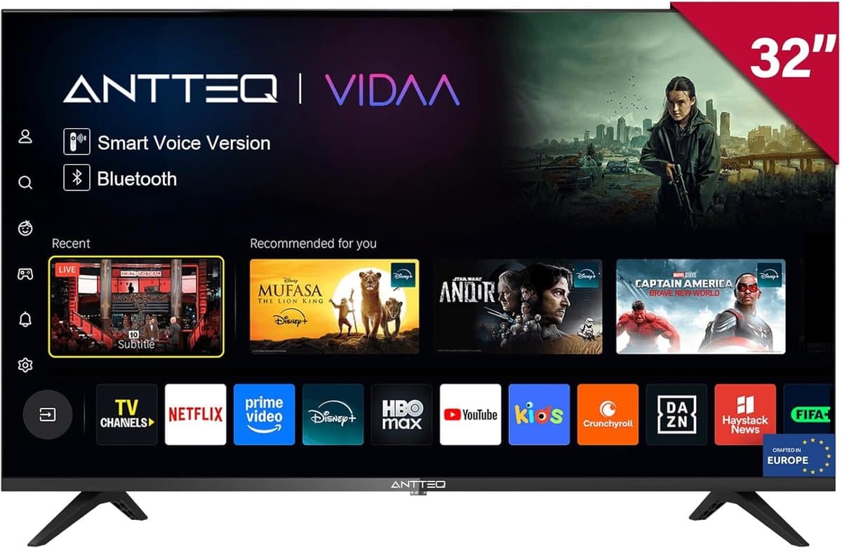 ANTTEQ V32-AH3.Q1D-BT - Smart TV 32 Inch (81 cm) - VIDAA OS - Voice Control & Bluetooth - Netflix, YouTube, Disney+ - Triple Tuner - Model 2026 — afbeelding 1