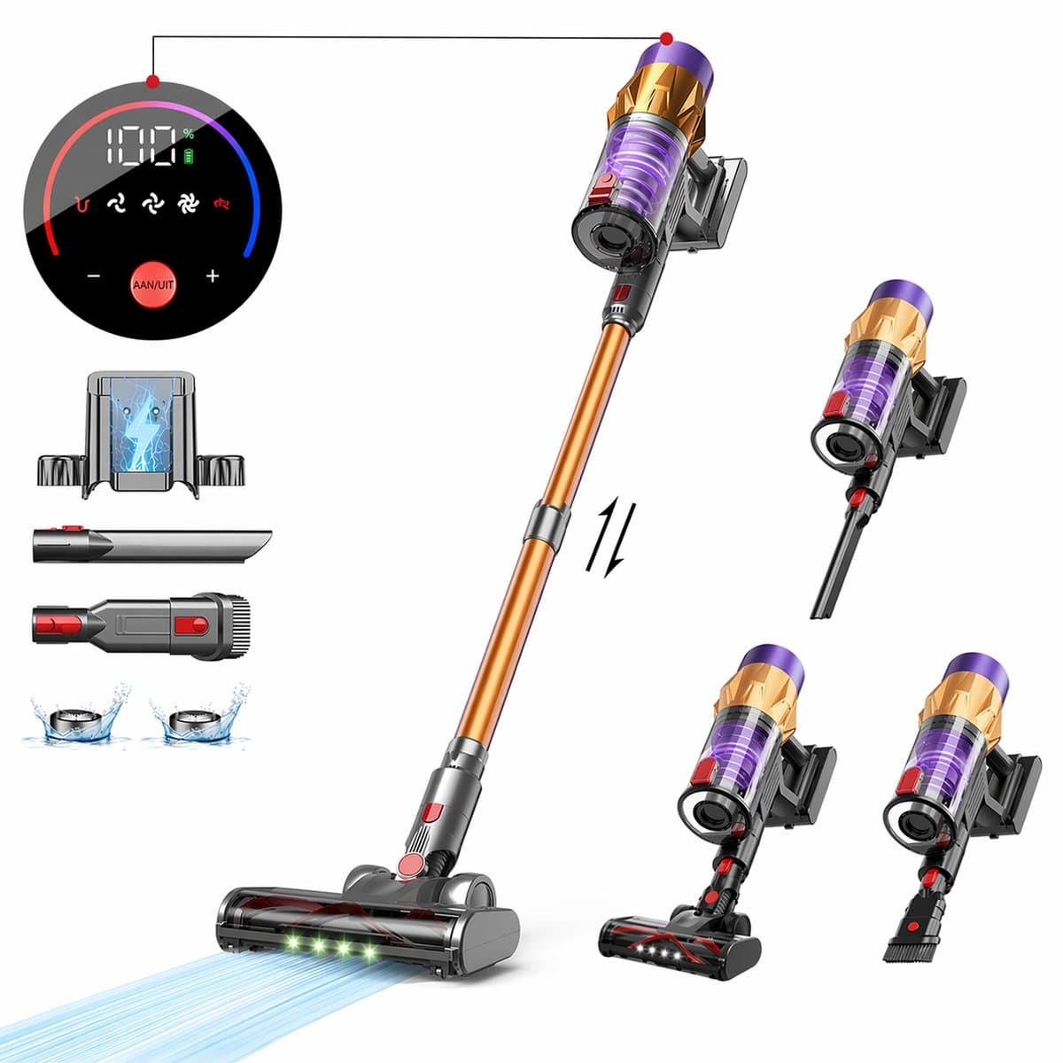Novari Draadloze stofzuiger - Vacuüm cleaner - Zonder zak - Snoerloze Steelstofzuiger - Meerder opzetstukken - 550 W - 45 min — afbeelding 1
