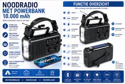 Mexhive® Noodradio met Powerbank 10.000 mAh – Zonne-energie & Dynamo – AM/FM Camping Radio voor Noodpakket & Kamperen — thumbnail 2