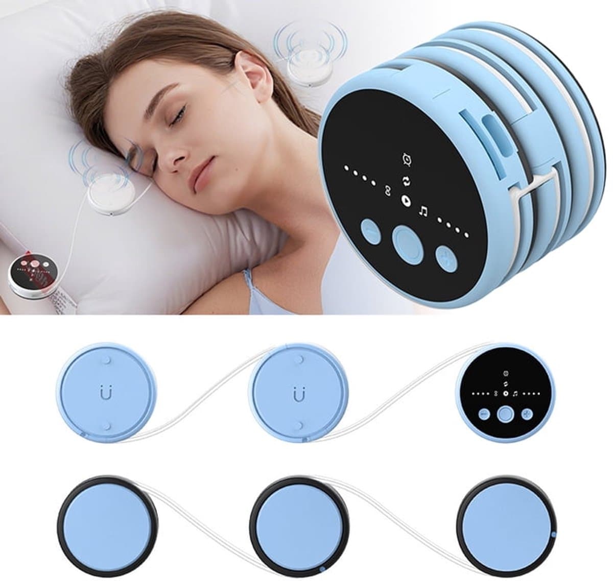 Slaapluidspreker met botgeleiding, draagbare draadloze muziekbox met witte ruis en timer, 8 uur afspeeltijd, Bluetooth 5.4, geschikt voor ontspanning tijdens het slapen met een kussen (blauw). — afbeelding 1