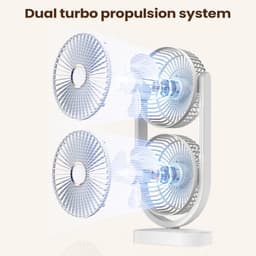Tafelventilator - Bureauventilator - Dubbele kop - Oplaadbare ventilator - Stil - USB - Voor kantoor, slaapkamer en bureau - 17.5 x 8.2 x 36 cm - Wit — thumbnail 4