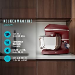RUX® Deegmachine - Elektrische Deegmixer - Keukenmixer - 6,2L - Mixen en Mengen - Rood - 38cm x 24cm x 32cm — thumbnail 3