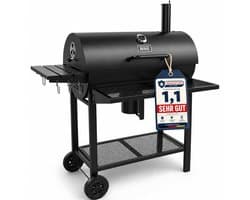 Houtskool BBQ - Smoker Barbecue XL - BBQ met Wielen - 70x37cm Grilloppervlak - Zijpanelen - Zwart