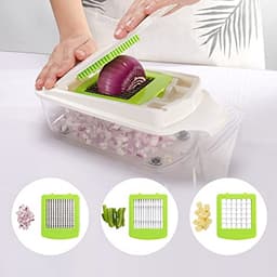 Multifunctionele Keukenmachine - Groentesnijder Mandoline - Maaltijd Voorbereiding - Veelzijdig Wisselbare Messen - 1.3 Liter Bak - Groen Wit — thumbnail 3