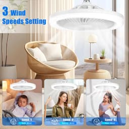 Stille plafondventilator met lamp - Lampfitting met schroefbevestiging - LED-lamp voor plafondventilator - Plafondventilator met lamp en afstandsbediening voor keuken, badkamer, berging, garage — thumbnail 2