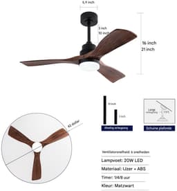 Plafondventilator-LED-42-Inch Met Afstandsbediening Walnoot Zwart DC Motor Stil Omkeerbaar Modern Boerderij Design — thumbnail 5