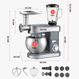Keukenmachine - Keukenapparaat Mixer - Eten Bereiden - 3-in-1 Functionaliteit - 75 Liter Kom - Grijs — thumbnail 4