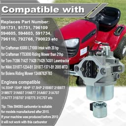 Dailygoods- Carburateur voor Grasmaaiers - Compatibel met Craftsman LT1000 - Reserveonderdeelnummers 594593/594605 - Geschikt voor Toro 71286/71427 - 20 pk/21 pk Motor - Brede Compatibiliteit - Motorcarburateur — thumbnail 5