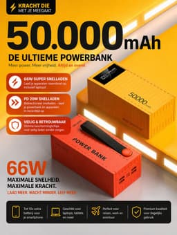 Evy24 Powerbank 50.000mAh - 22.5W Snelladen USB-C - Noodpakket Batterij - 66W Vermogen - Geschikt voor iPhone, Samsung, iPad en Laptop — thumbnail 3