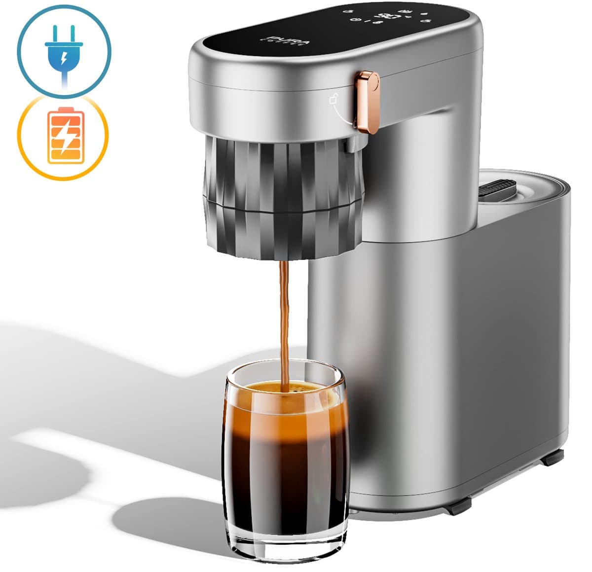 Pura Coffee C1 - Draagbar Espressomachine - 3 Seconden Verwarming - PID-temperatuurregeling - 20Bar - Oplaadbaar - 30 kopjes per oplaadbeurt - Eénknopsbediening - Geschikt voor gemalen koffie — afbeelding 1