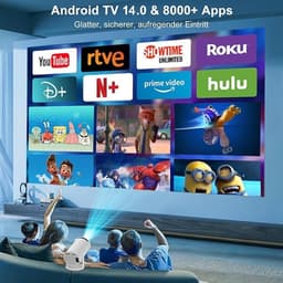 Smart-projector, 1080p native met 4K-ondersteuning, wifi 6 en Bluetooth 5.2, autofocus/trapeziumcorrectie, geïntegreerde apps, spraakbediening, draagbare filmprojectoren voor buiten — thumbnail 3
