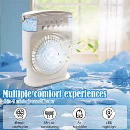 Draagbare airconditioner 4-in-1, mini-airconditioner ijswater, luchtkoeler met mist, airconditioningventilator, ventilatoren voor airconditioning, oplaadbare Type-C 3 snelheden, koelventilator met — thumbnail 2