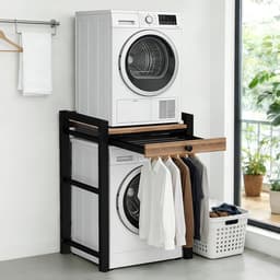 Wasmachine kast met uittrekbare handdoekenrek - Wasmachine/droger combo - met een plank boven de wasmachine - 300 kg laadvermogen - 75 x 65 x 104 cm, zwart. — thumbnail 3
