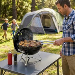 Premie Houtskool Barbecue - Smoker Barbecue - Draagbare Houtskoolgrill - met Deksel, Handvat & Verstelbare Ventilatiesleuven - BBQ voor Kamperen, Buiten, Tuin - 41 x 41 x 44 cm - Zwart — thumbnail 4