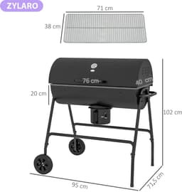 Premie Houtskool Barbecue - Smoker Barbecue - Houtskoolgrill - met Deksel, Thermometer, Wielen & Onderstel - BBQ voor Kamperen, Buiten, Tuin - 95 x 71,5 x 102 cm - Zwart — thumbnail 2