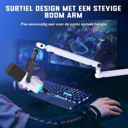 FIFINE TAM8 XLR - USB / XLR Studio microfoon - Flexibele Arm ( BM88 ) - Met kabelgoot - Geschikt voor PC/PS4/PS5 - RGB - Podcast - Gaming - Streaming - Wit — thumbnail 5