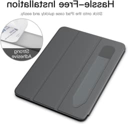 Zelfklevende potloodhouder voor iPad Pencil 1e en 2e generatie, elastische PU-lederen etui voor iPad 9e, 8e, Air 4, Pro 11 en 12.9, Mini 6, donkergrijs, ideaal voor bescherming en gebruiksgemak — thumbnail 3