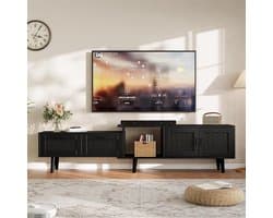 Tv-meubel uittrekbaar - Tv-kast rekbaar - Woonkamer opruimen - Bamboe vlechtwerk design - 108-180 cm - Zwart