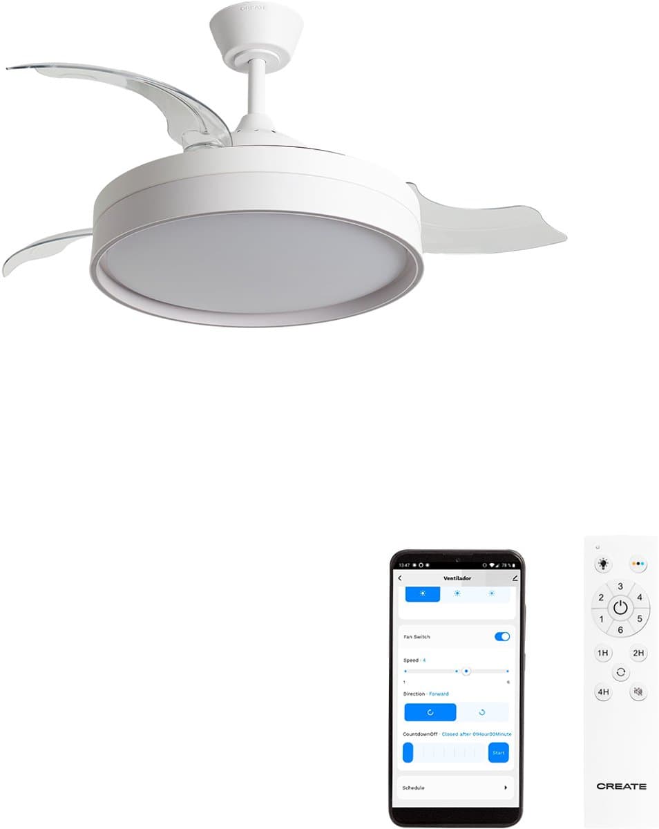 CREATE - Stille plafondventilator 40 W Ø107 cm met intrekbare bladen en LED-licht - M - Met licht - WIFI - WIND CLEAR EDGE — afbeelding 1
