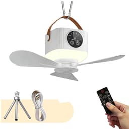 Plafondventilator - Ventilator - 8.7×8.3cm - Batterijgevoede plafondventilator - Draagbaar - Plafondventilator voor buiten - Oplaadbaar - 7200 mAh - Geschikt voor tuinhuisjes, terrassen, luifels, stranden, studentenkamers en slaapkamers - Wit — thumbnail 1